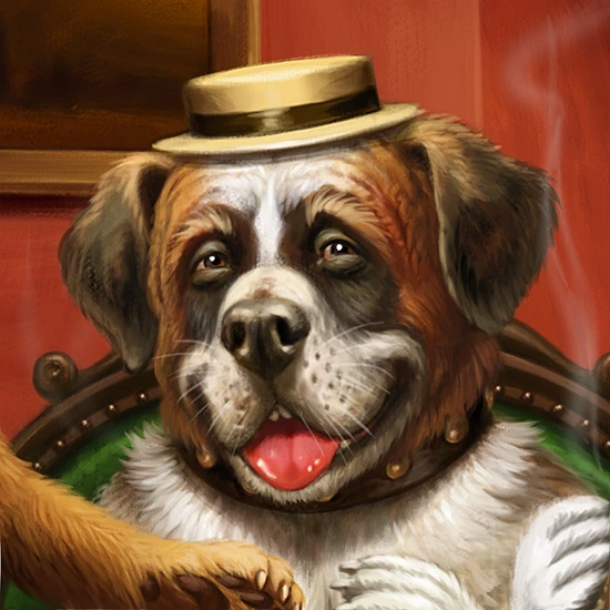 Close-up of a dog wearing a hat Illustrated by Anton Petrov.