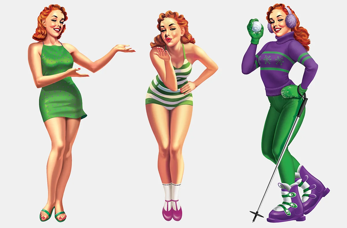 Retro illustration of sporty Pin-up girls by illustrator Anton Petrov