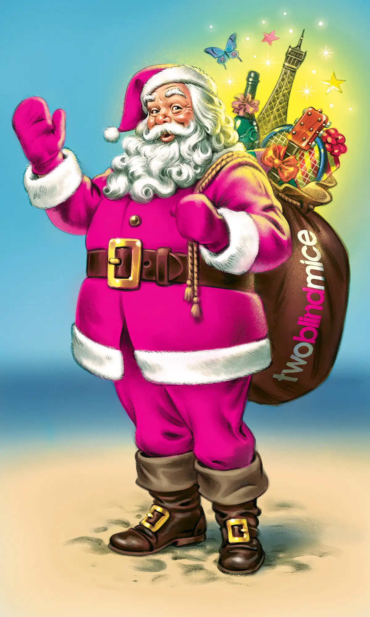 Illustration by illustrator Anton Petrov of Santa waving.