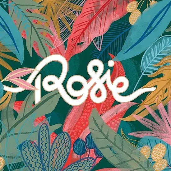 New Rosie brand featuring Jo Tronc's lush foliage illustration and creative lettering.