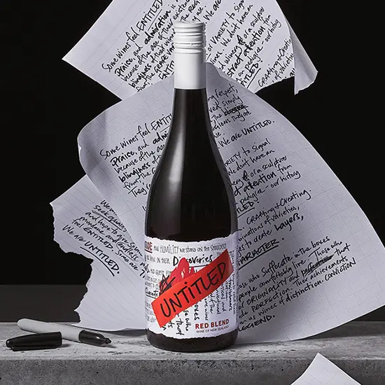 Handwritten typography wine label designed by Jo Tronc for Untitled Wines.