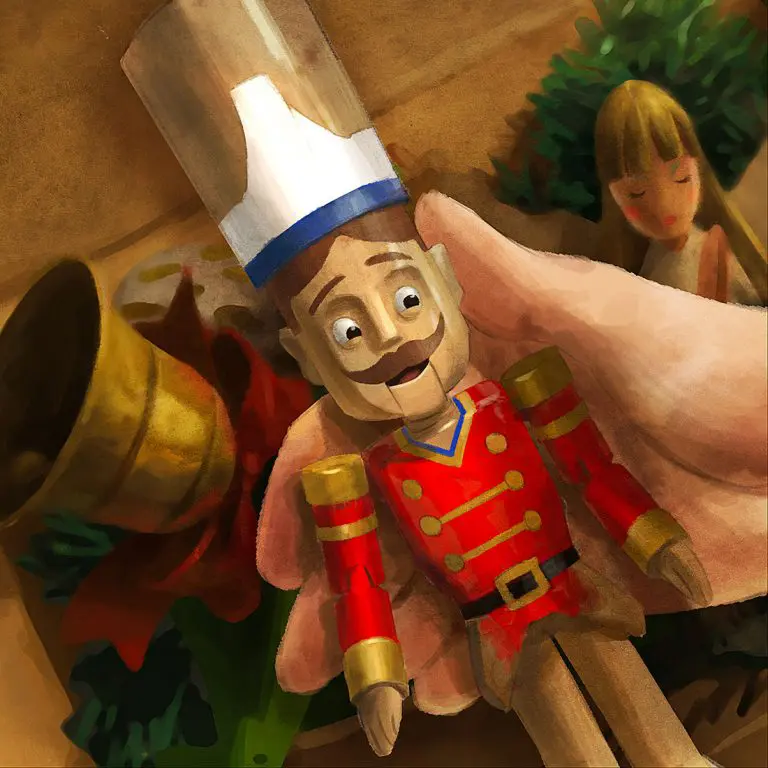 Watermark Creative team's book illustration featuring Nigel the Nutcracker, for The Warehouse's charming holiday story 'Nigel's Christmas Wish'.