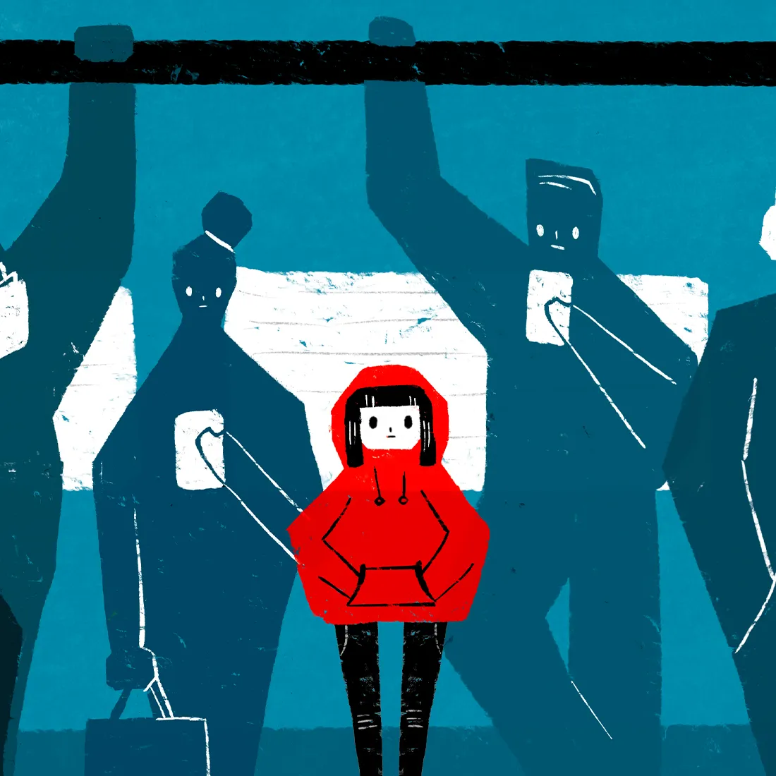 Shannon Jahnel Lanktree's illustration of a girl wearing a red hoodie in metro for an Oppo advertisement.