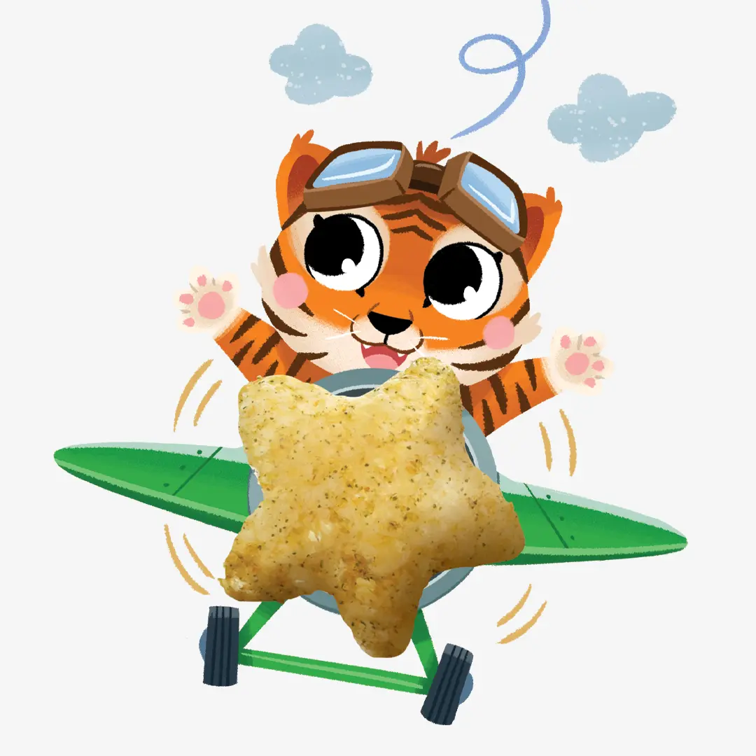 Stevie Mahardhika's charming illustration of a tiger pilot flying a plane for Heinz Little Kids Snacks.