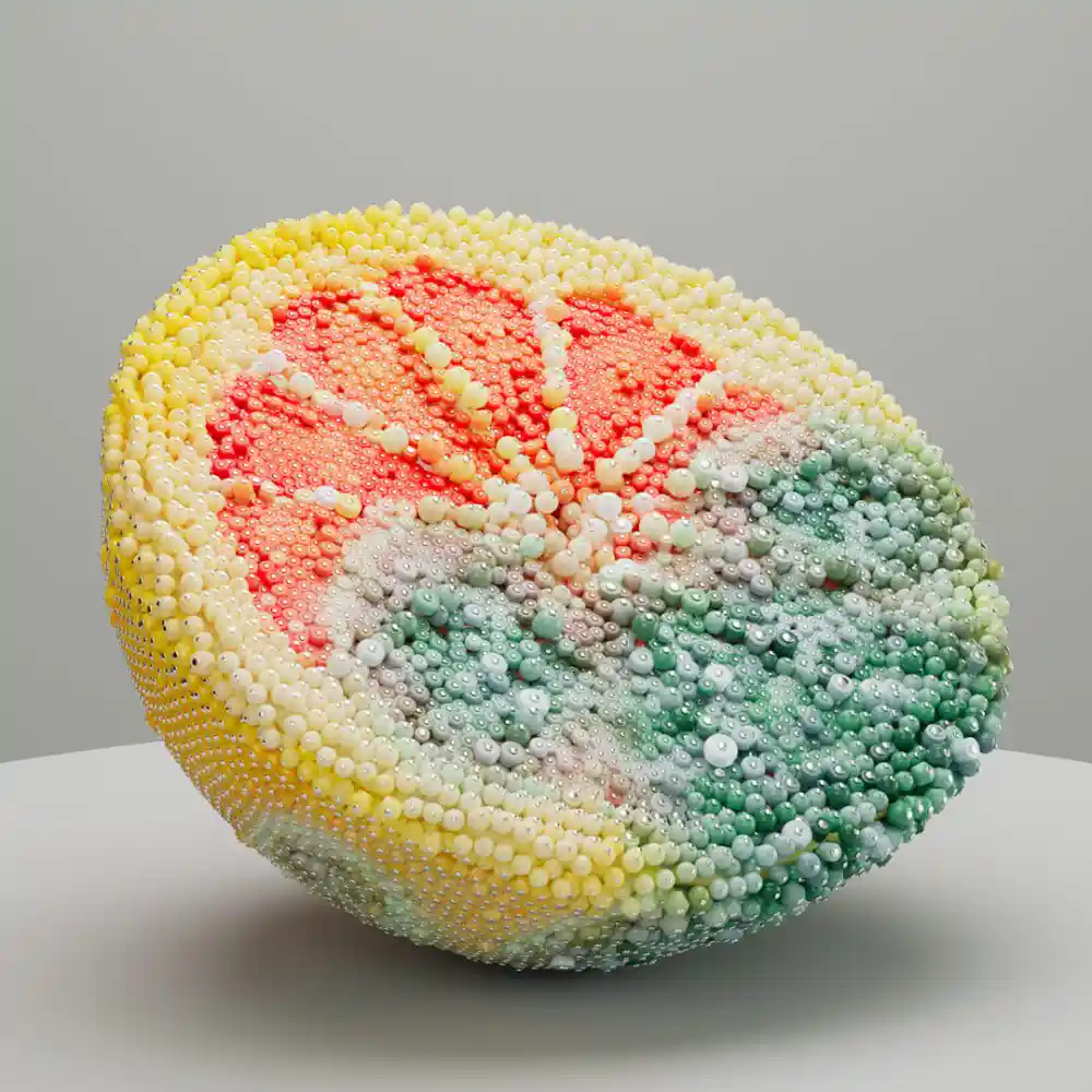 Timo Lenton's 3D illustration of a moldy grapefruit made of beads.