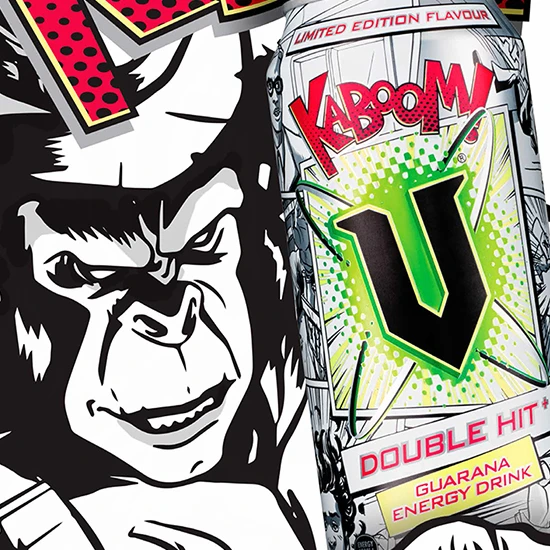 Illustration for V energy Drink Kaboom flavour beverage brand by Gee Hale