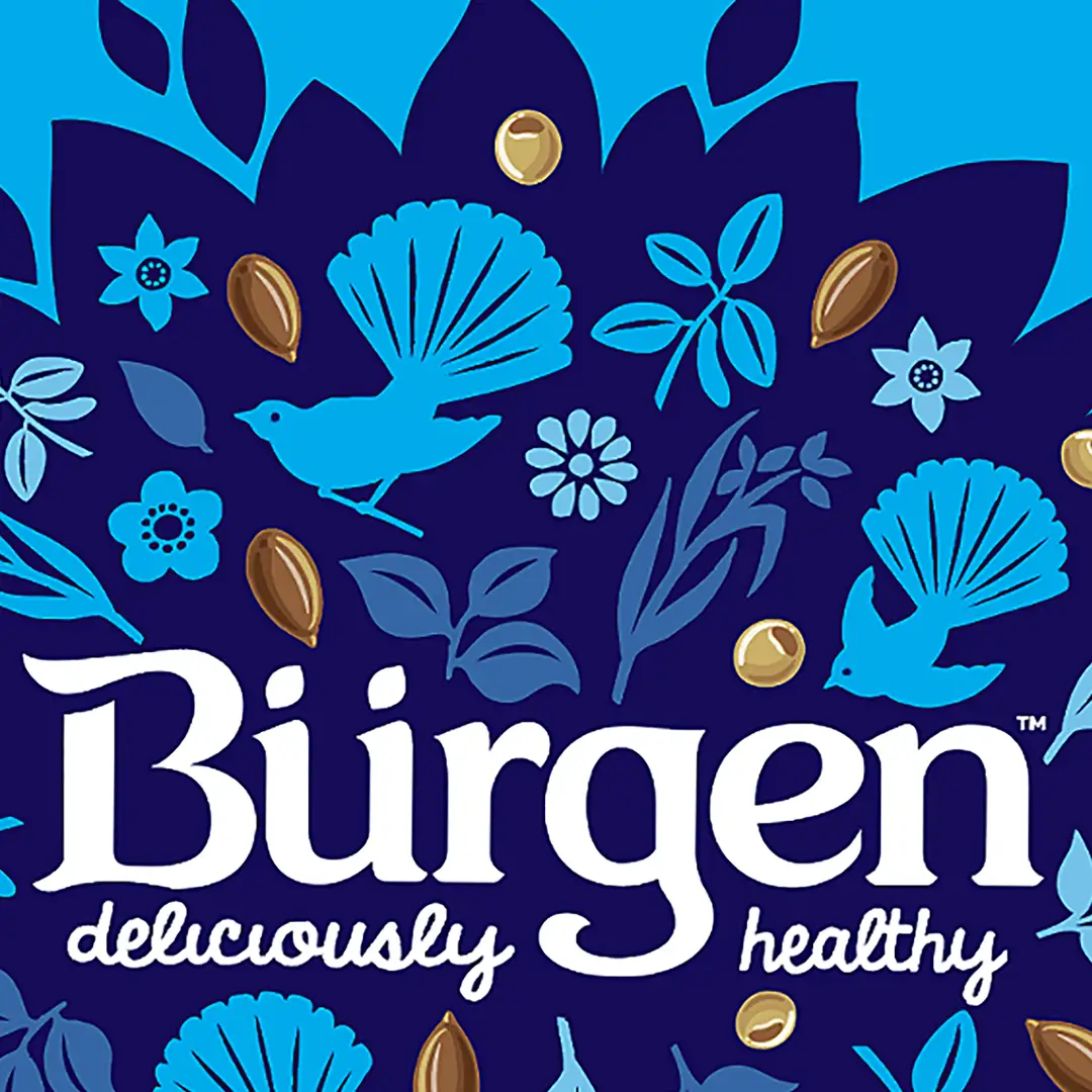 Graphic, vibrant stylised illustrations of New Zealand Flora and Fauna for Burgen Bread packaging, by Jo Tronc