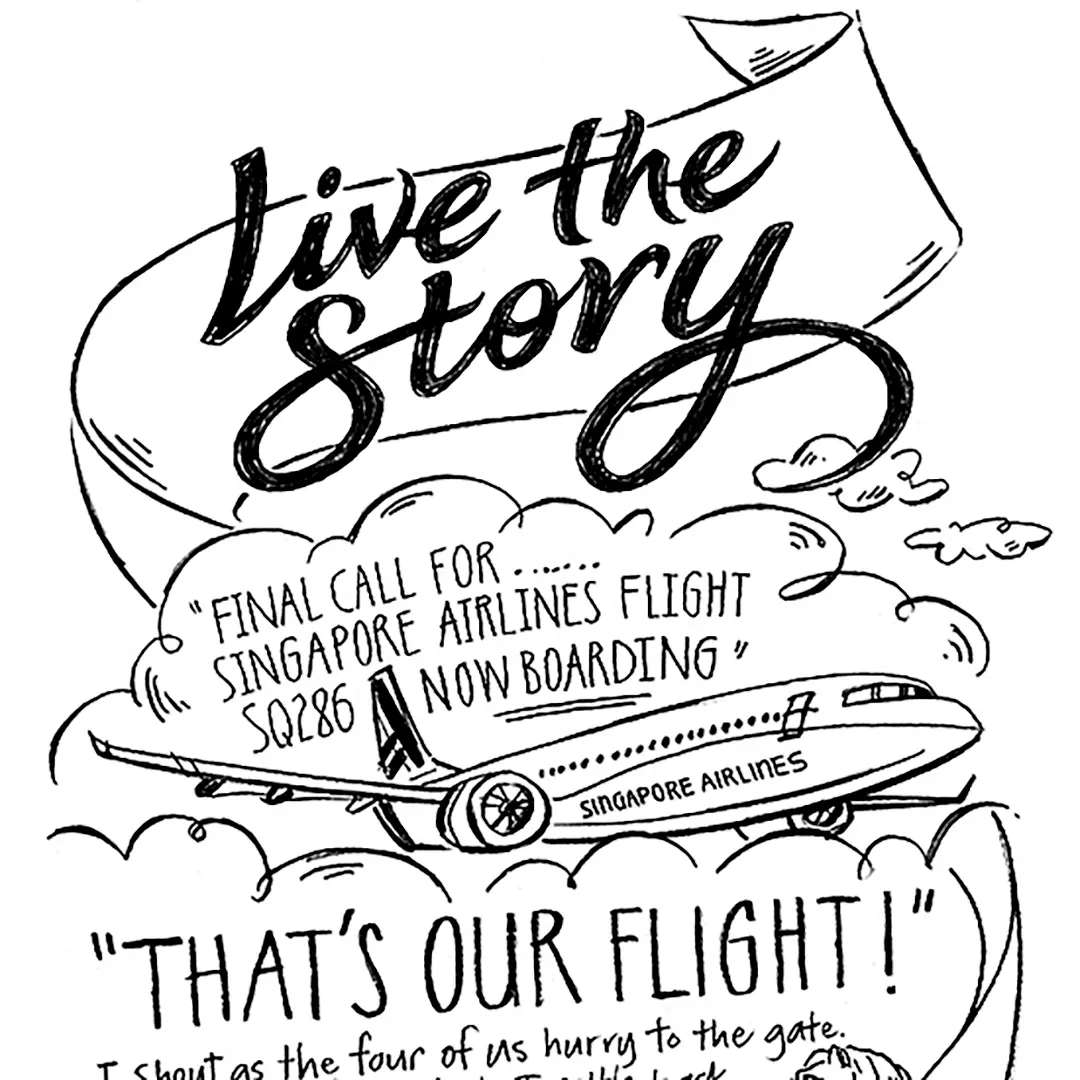 Black and white Illustrations and hand lettering for Singapore Airlines Facebook Competition, by Jo Tronc