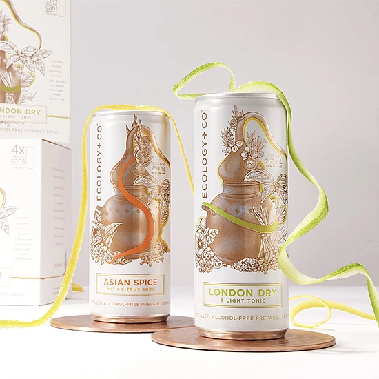 Packaging illustration for the Ecology and Co zero alcohol brand by Zoe Gillett