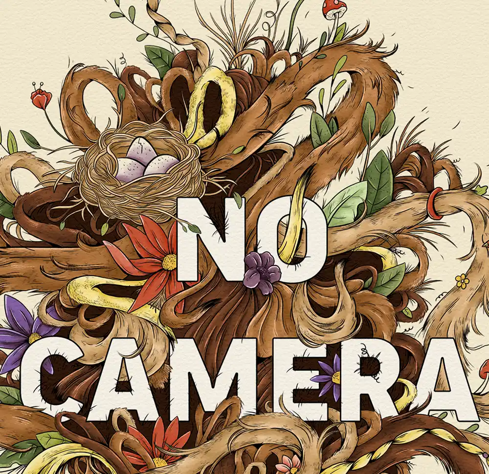 Illustrated text showing "No Camera Today" by Zoe Gillett