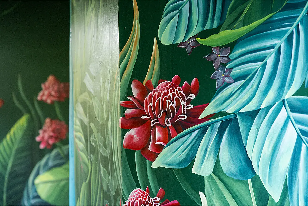 Botanical mural for Wellington Zoo by Zoe Gillett and Pippa Keel